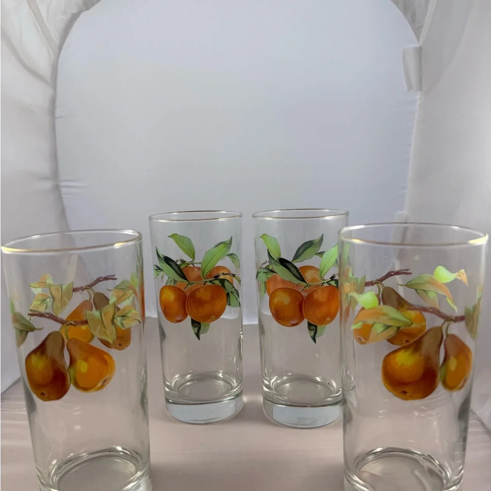 Royal Worcester Highball Glasses: Retro Gold Rim Fruit Tumblers (Set of 4)